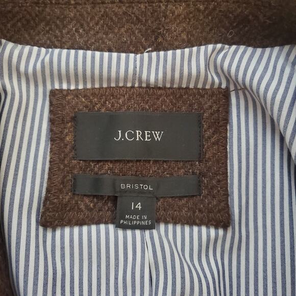 J Crew Bristol Blazer Hazelnut English Wool Herringbone Brown BA441 Size 14 - Picture 9 of 11